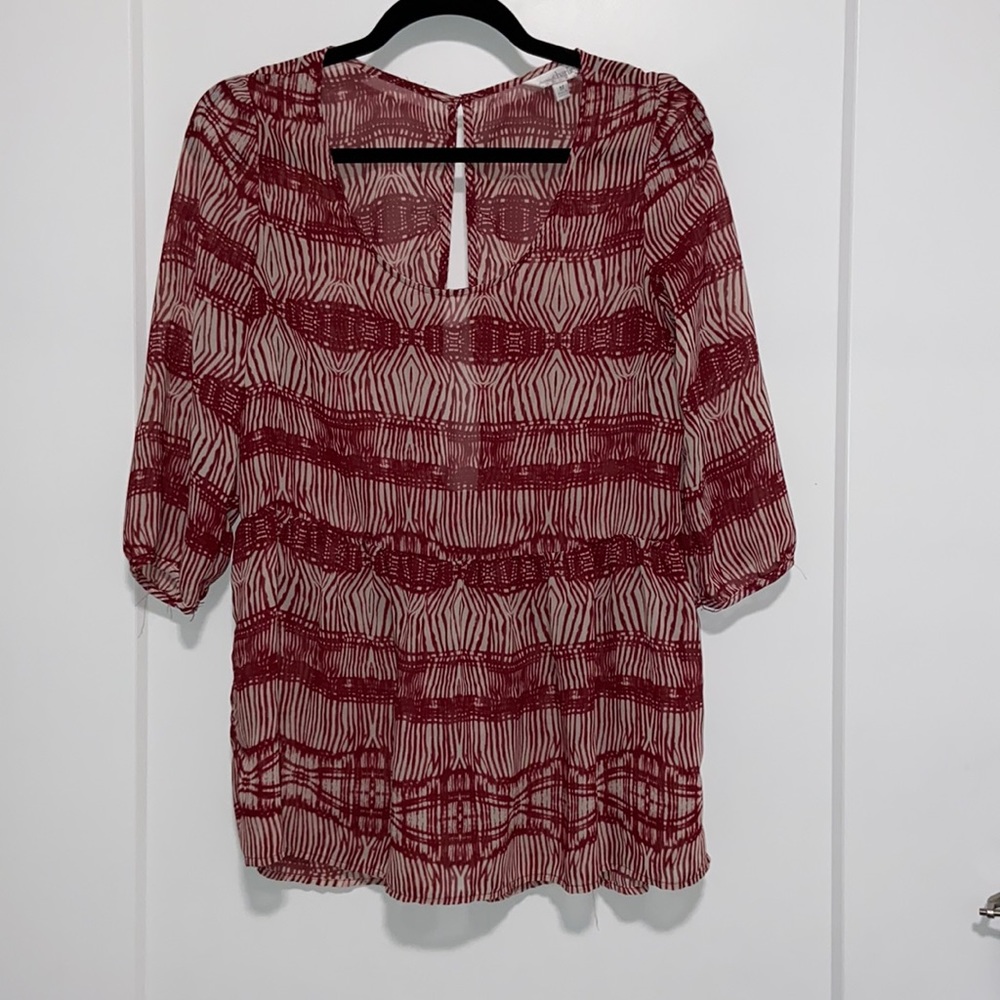 Charming Charlie’s red/cream long chiffon blouse